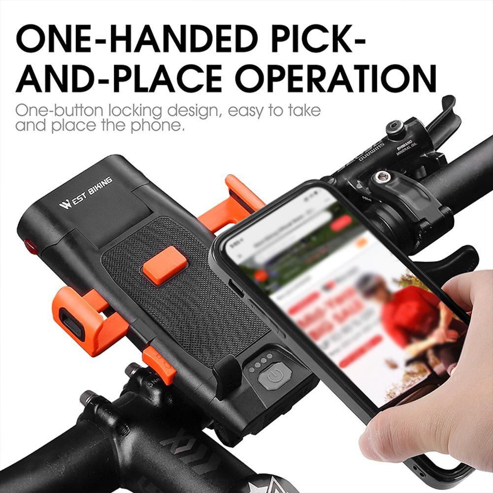 5в1 светодиодный передний кронштейн для велосипеда, лампа, звуковой сигнал, держатель для мобильного телефона, предупреждающий звонок, Powerbanks, MTB велосипед