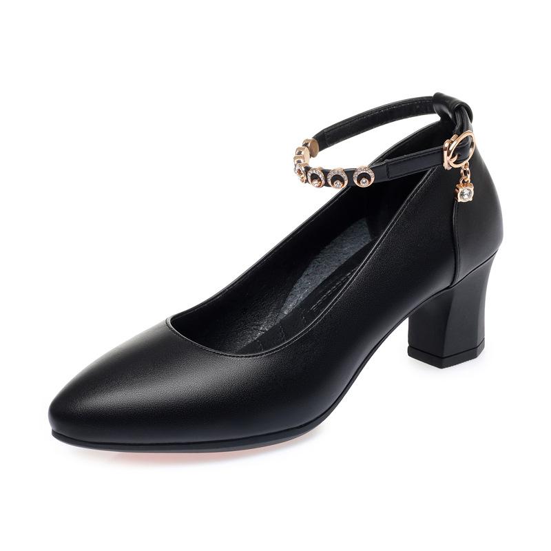 Острый носок Мягкая кожа Удобная длительная стоянка без утомления Женские туфли на среднем каблуке с одной пряжкой Ремешок Легкая универсальная обувь