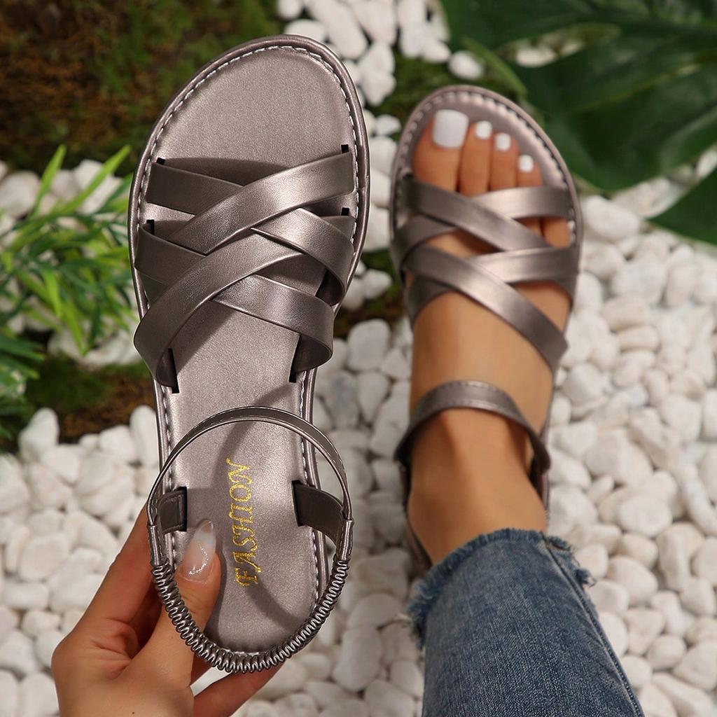 Fashion Hot Lightweight Women Sandals Summer Women Shoes Flat Sandals Roman Strap Sandals Non Slip Rubber Soles Ladies Daily Sandal