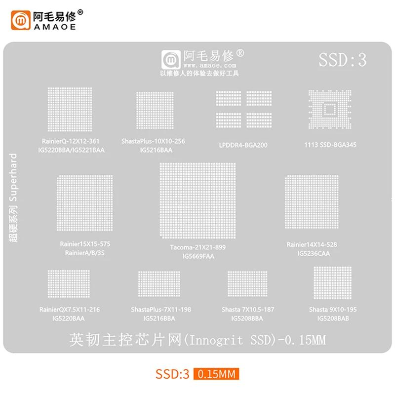 Amaoe SSD1 BGA Reballing Stencil Template For DDR SSD NAND Memory IC BGA96 BGA136 BGA152 BGA132 BGA272 BGA316 BGA100 T=0.2MM