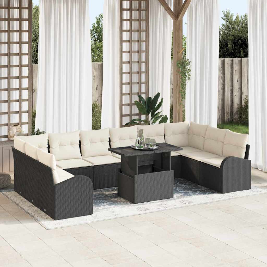 11 Piece Garden Sofa Set with Cushions Black Poly Rattan