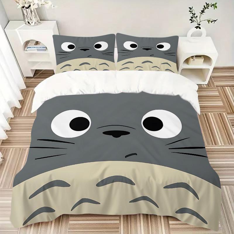 Totoro'S Friendly Face Print 3Pcs Bedding Setduvet Cover With 2 Bedropillowcase Home Birthday Gift