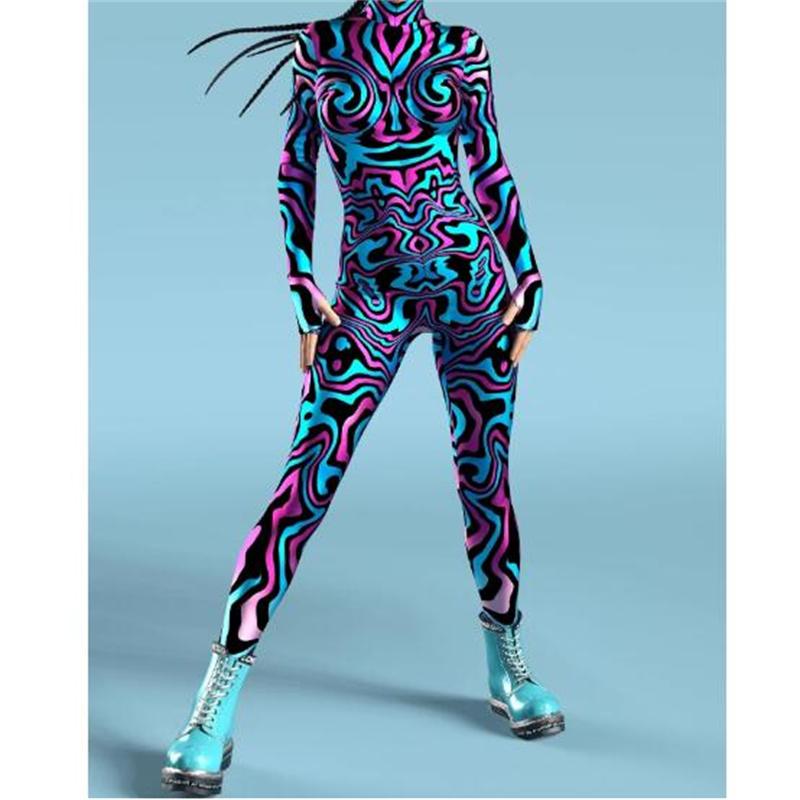Новый Хэллоуин вечеринка абстрактная геометрия 3D принт женский сексуальный обтягивающий комбинезон карнавальные костюмы косплей нарядное боди 2024