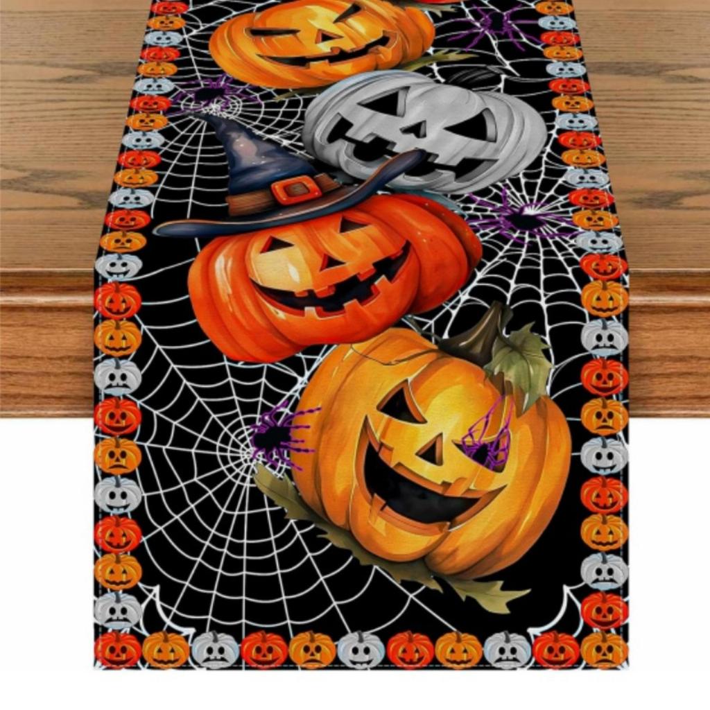 Linen Halloween Table Flag, American Dining Table Decoration, Party Tablecloth, Anti-Slip Coffee Table Flag
