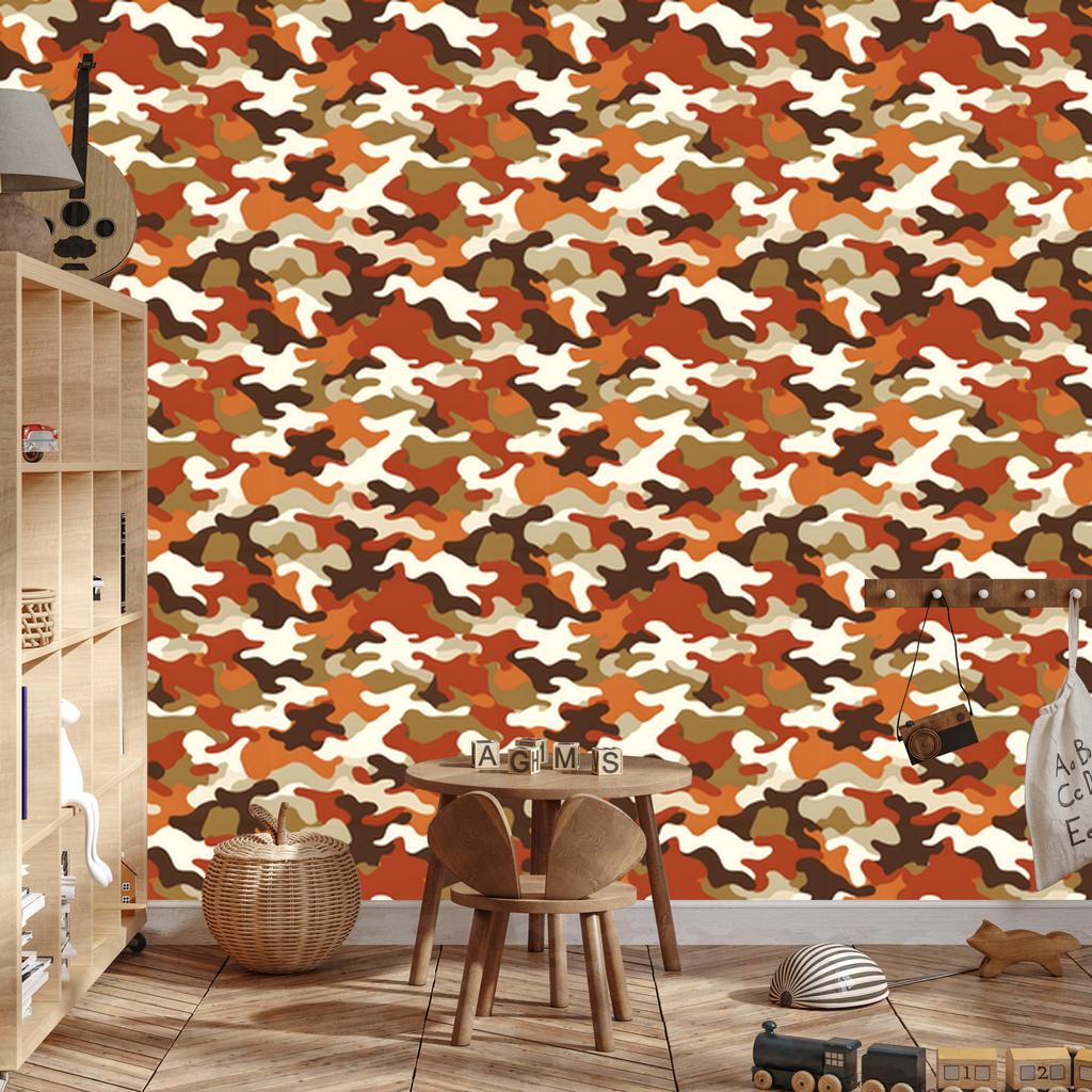 Orange and Rust Military Camouflage Wallpaper for Living Room and Bedroom 50x1000