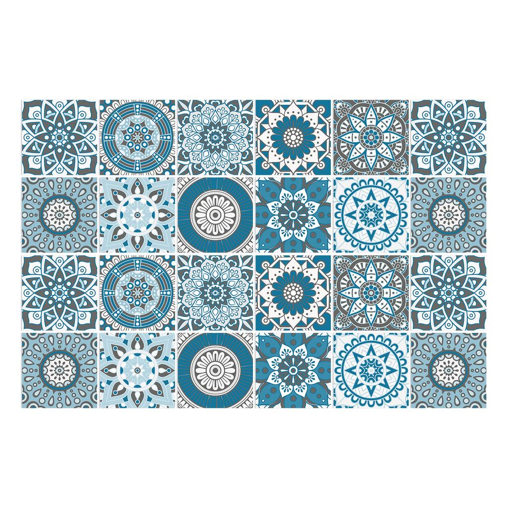 15Cm Art Tile Wall Sticker Self-Adhesive Creative Mandala Style Tile Sticker Glue-Free Waterproof 24 Pieces