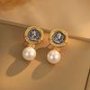Zircon Pearl Two-Color Ancient Coin Series Earrings Women'S Fashion Retro Stud Earrings Niche Design High-End Earrings