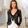 Кружевное болеро для женщин с завязкой спереди, кардиган с оборками по краю, с длинным рукавом, куртка-накидка, формальный офисный прозрачный укороченный жакет-болеро