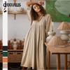 Autumn Women's Dress Big Size Loose Long Sleeve Lantern Sleeve Casual Vintage Solid Color Long Dress