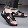 Fashion Genuine Leather Sandals for Men 2005 Summer New Designer Dual-use Black Slipper Shoes Male Fashion Casual Light Beach Shoes Man