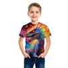 Cool Powerful Dinosaur Colorful 3d Print T Shirt for Kids Boys Casual Short Sleeve T-Shirt for Summer Children's Clothing Tops