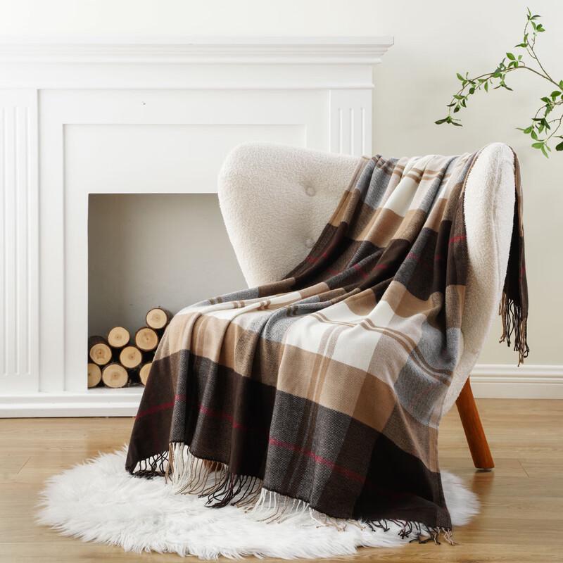 British Style Coffee Grey Plaid Throw Blanket