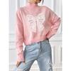 Women's Short High Neck Pullover Bow Embroidery Patchwork Sweater