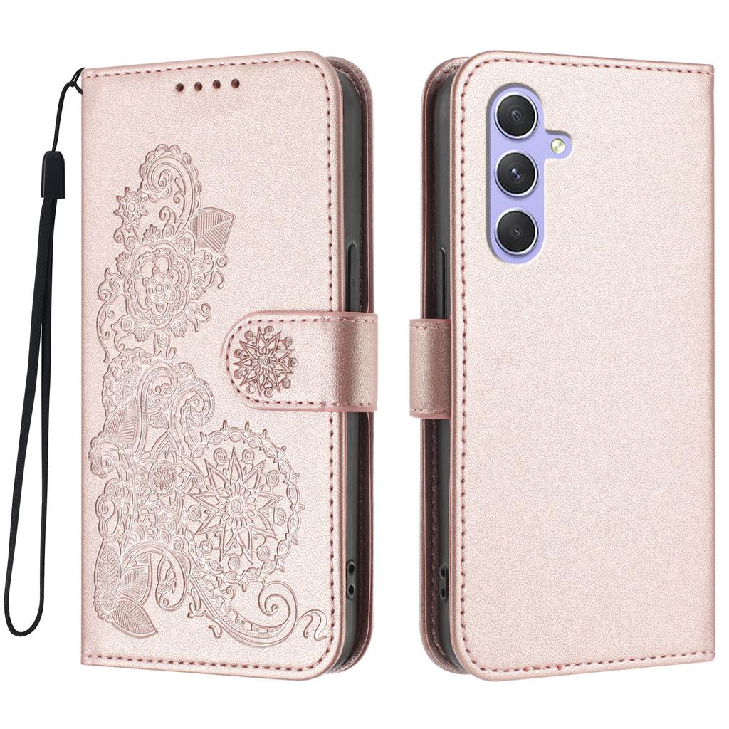 Чехлы для телефона Samsung Galaxy A55 5G Кожаный кошелек с цветком мандалы Мобильная обложка с ремешком