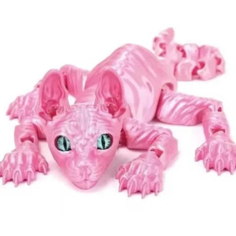 3D-печатная игрушка-кошка сфинкс Животные Игрушка Реалистичная бесшерстная фигурка Сочлененная кошка Игрушка-антистресс Настольные украшения Игрушка для снятия стресса