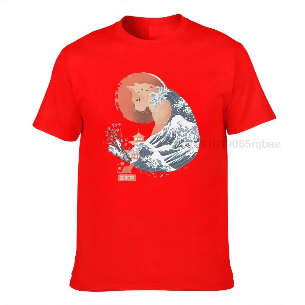 Hokusai Spirit Animal Cat New Tshirt Japanese Wave Cat Sakura Sunset Beach Funny T Shirt Unisex 3d Print Kawajima Vaporwave
