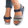 Women’s Tassel Denim Platform Roman Sandals, Thick Sole, Vintage Summer Beach Wear