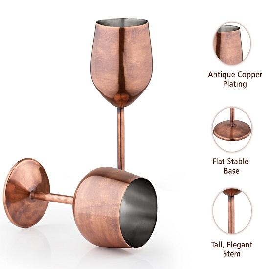 Бокалы для вина из нержавеющей стали, медные, матовые, набор из 2 шт.