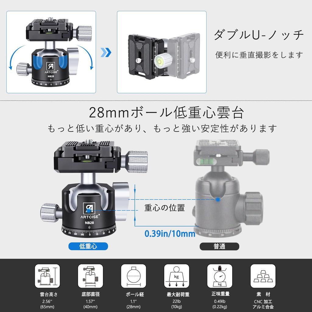 ARTCISE Tube Mini Carbon Tripod 28 мм, шаровая головка с низким центром тяжести, ограниченный центр, волшебный зажим для смартфона, простой штатив, совместимый с ЧПУ