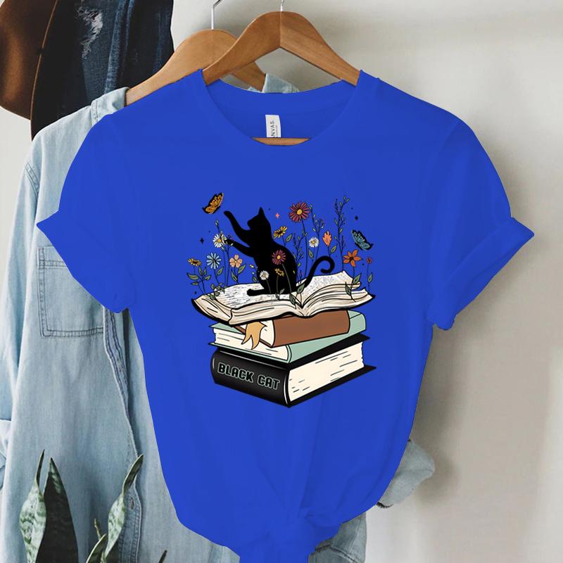Футболка с принтом «Кошка с книгой» Футболка унисекс с цветочным принтом и принтом «Полевые цветы» Футболка с короткими рукавами для летних любителей книг Литература FeУнисекс Топы Топы унисекс