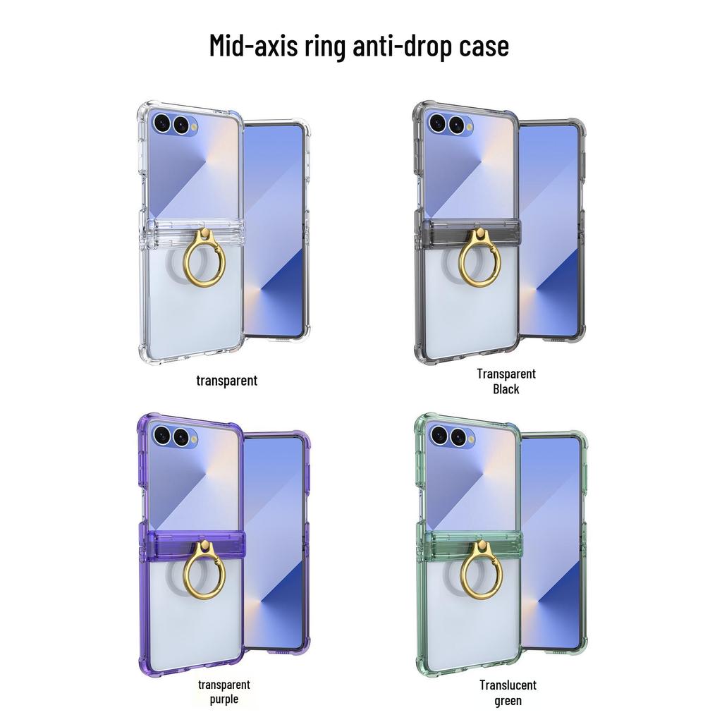 Samsung Z Flip7 FE Protective Case with Spring Hinge and Mid-Axis Ring Holder, Compatible with Flip6/5