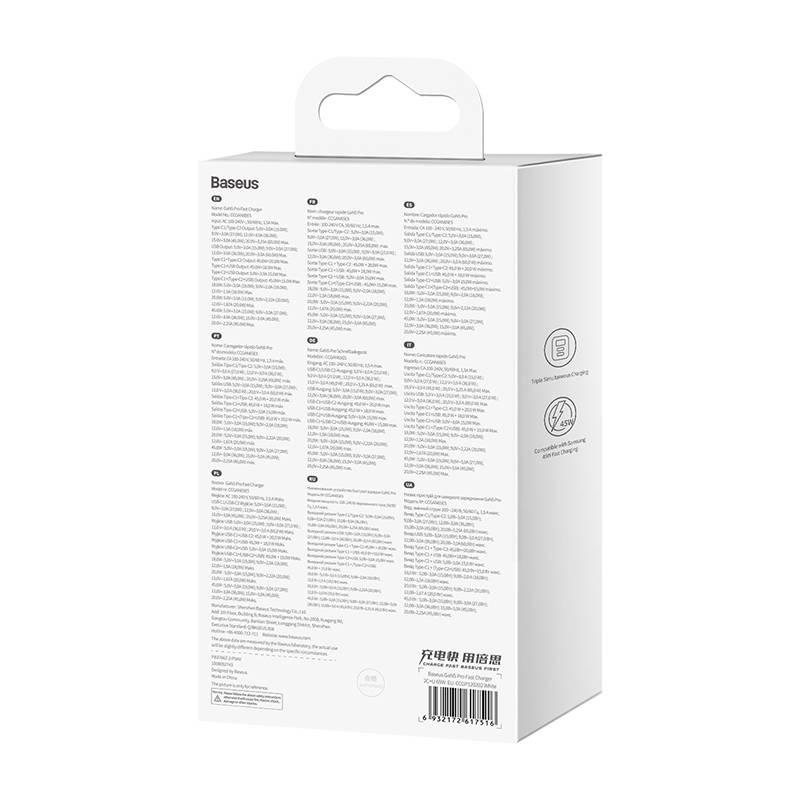 Ładowarka Sieciowa Baseus Gan5 Pro 2Xusb-C + Usb, 65W (Biała)