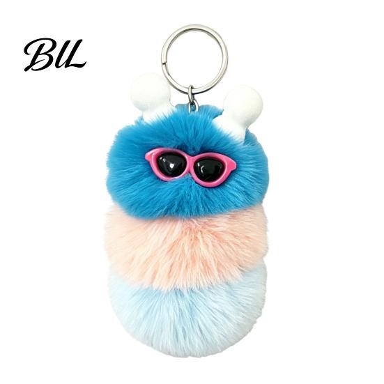 Caterpillar Keyring Pendant Plush Sunglasses Keychain, Soft Backpack Purse Stuffed Animal Bag Charm Charm, Colorful Key Holder