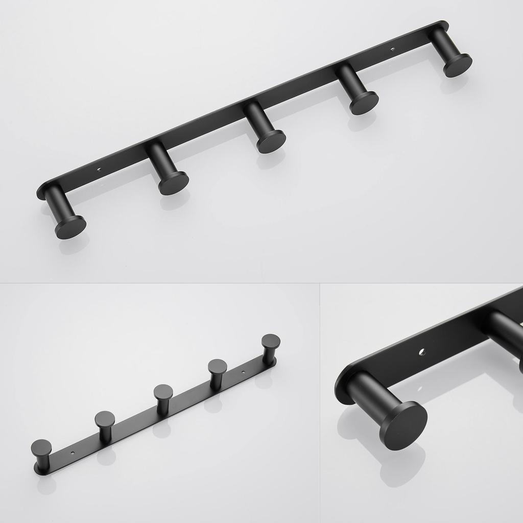 Bathroom Accessories Towel Hook Matte Black Towel Robe Coat Rack Rows Hooks