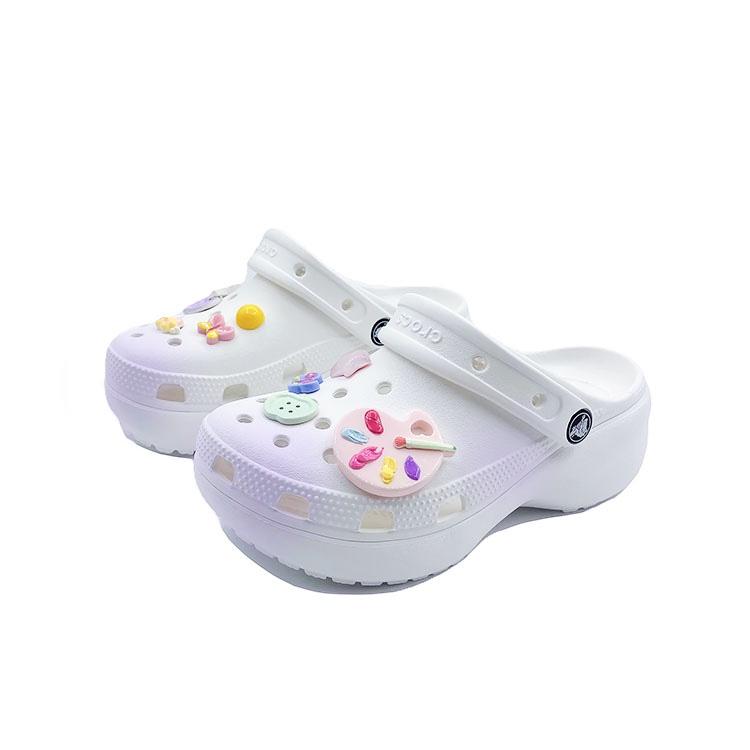 Crocs Classic Platform Lined Clog Childish Purple EVA Hole Shoes Unisex Styles White and Purple