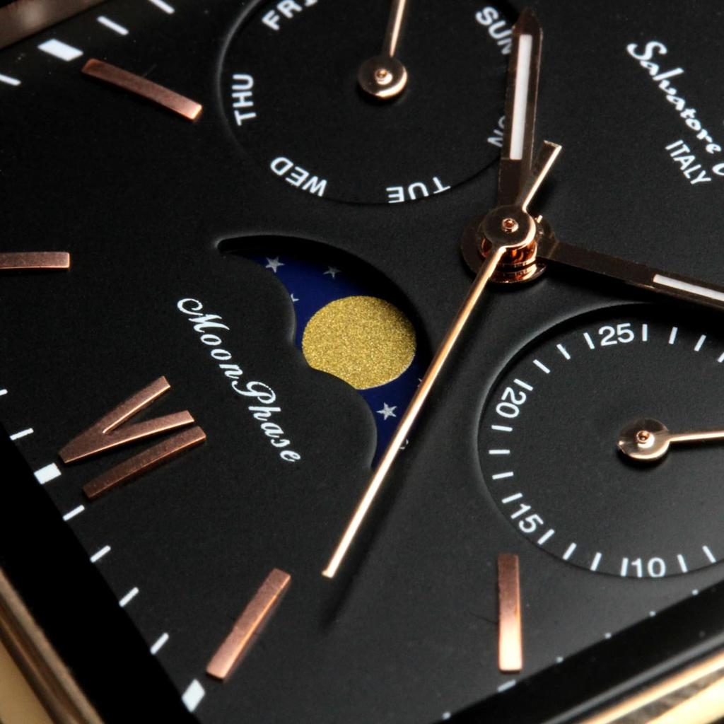 Квадратные часы Salvatore Marra с фазой Луны, с водой, деловая кожа, лимитированная серия, розовый, верблюжий, мужские, многокалендарные, водостойкие, стильные, ремешок, издание, золото,