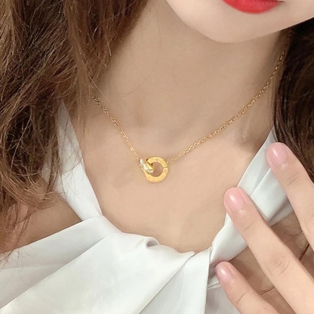 18K Gold Plated Stainless Steel Interlocking Circles Infinity Style Roman Numbers Wedding Statement Collar Necklace For Women