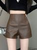 Elastic High Waist A-Line PU Leather Autumn/Winter Slimming Booty Shorts for Women