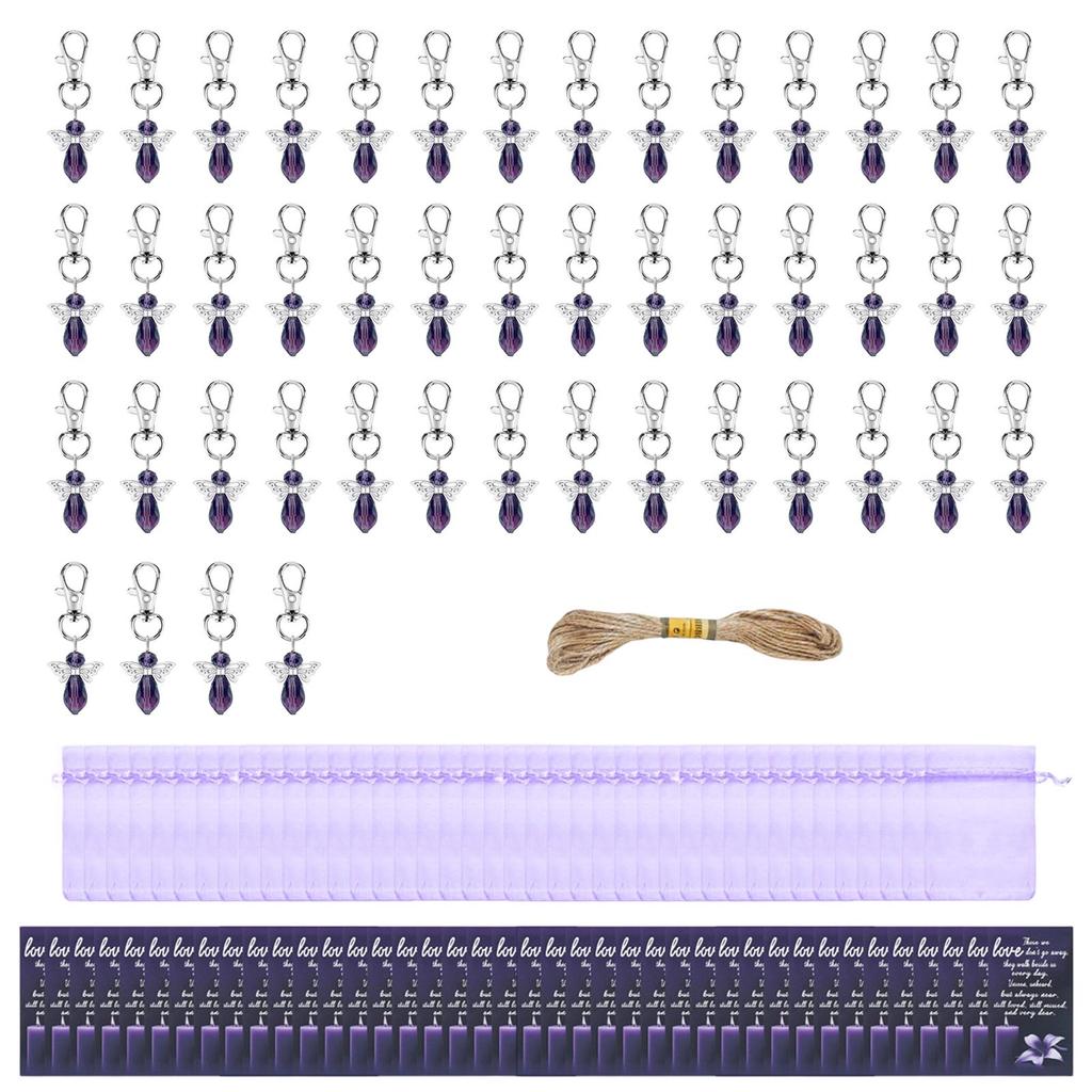 40 шт. Фиолетовые брелоки Ангел-хранитель Похоронные памятные сувениры для вечеринки с персонализированными карточками