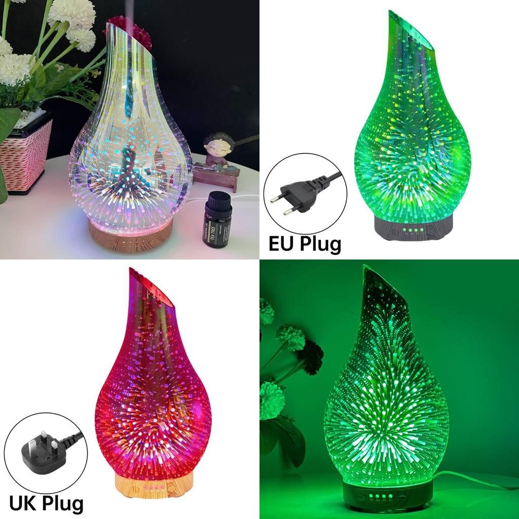 Креативный 3D Стеклянный Ультразвуковой Увлажнитель Холодного Пара с Текстурой Дерева для Дома 7 Цветов Ночник Диффузор Эфирных Масел Форма Вазы