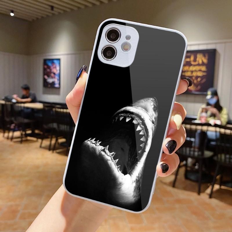 Cool Scary Shark Phone Case For IPhone 14 13 12 11 Pro Max X XR XS 8 7 Plus Liquid Glass Color Phone Cover