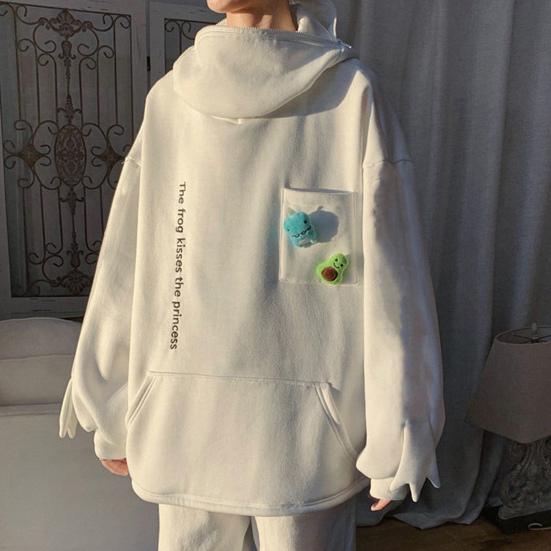 Унисекс Осень Зима Толстовка с капюшоном в форме лягушки Молния Капюшон Утолщенный плюш Теплый Вышитые буквы Большой карман Длинные рукава Пара Поездки на работу На Открытом Воздухе Отдых