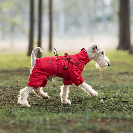 Dog Raincoat with Harness for Small Medium Dogs Adjustable Dog Rain Jacket Waterproof Puppy 4 Legs Raincoat with Reflective Strip