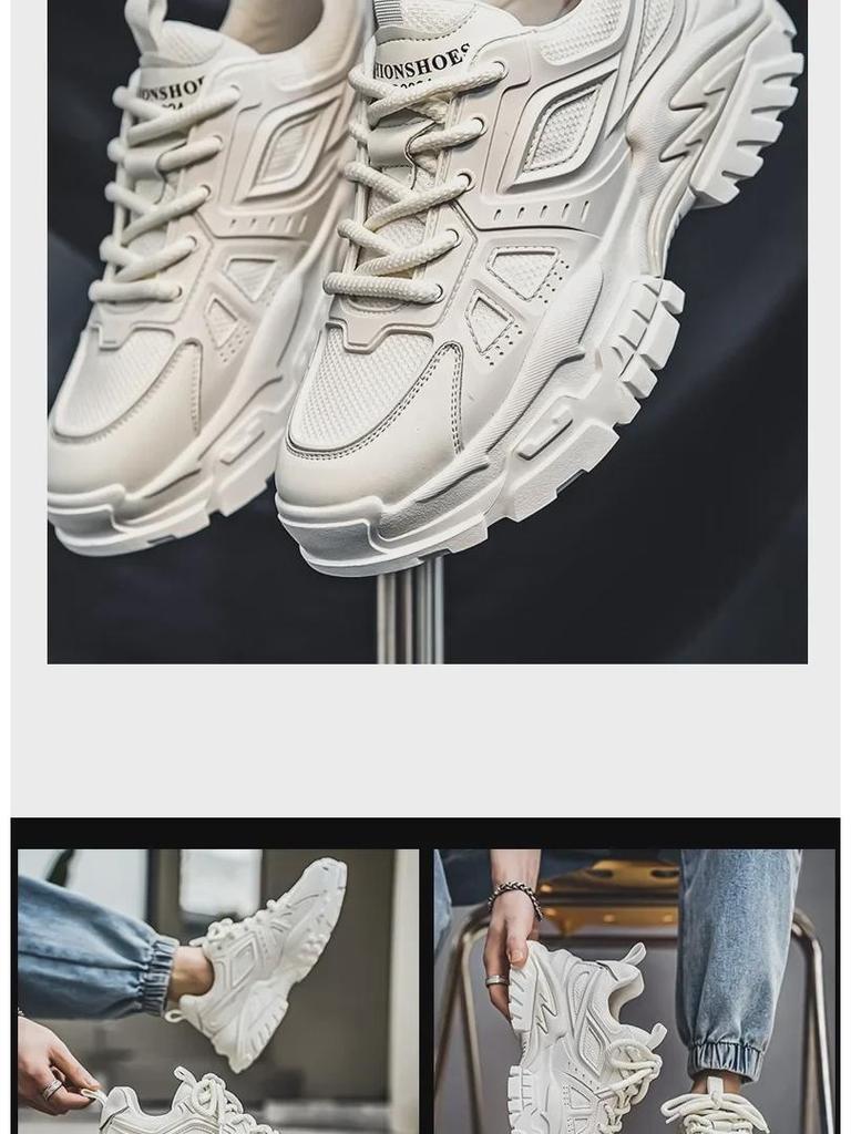 Мужские модные кроссовки из дышащей сетки 2025 года на весну — повседневные, низкие, на толстой подошве для папы-подростков