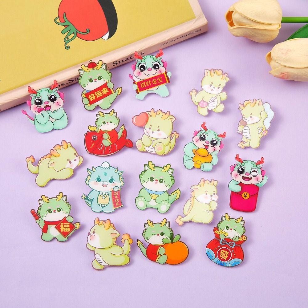 Flying Dragon Cartoon Dragon Brooch Lapel Pin Year Badge Pins Laser Acrylic Brooch  School Bag