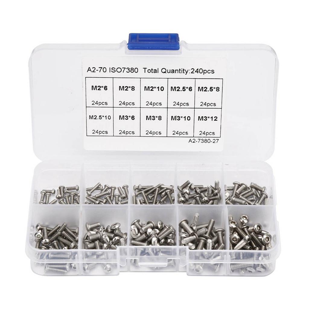 240pcs M2*6\M2*8\M2*10\M3*6\M3*8\M3*10\M3*12\M2.5*6\M2.5*8\M2.5*10 Hex Socket Screw Set