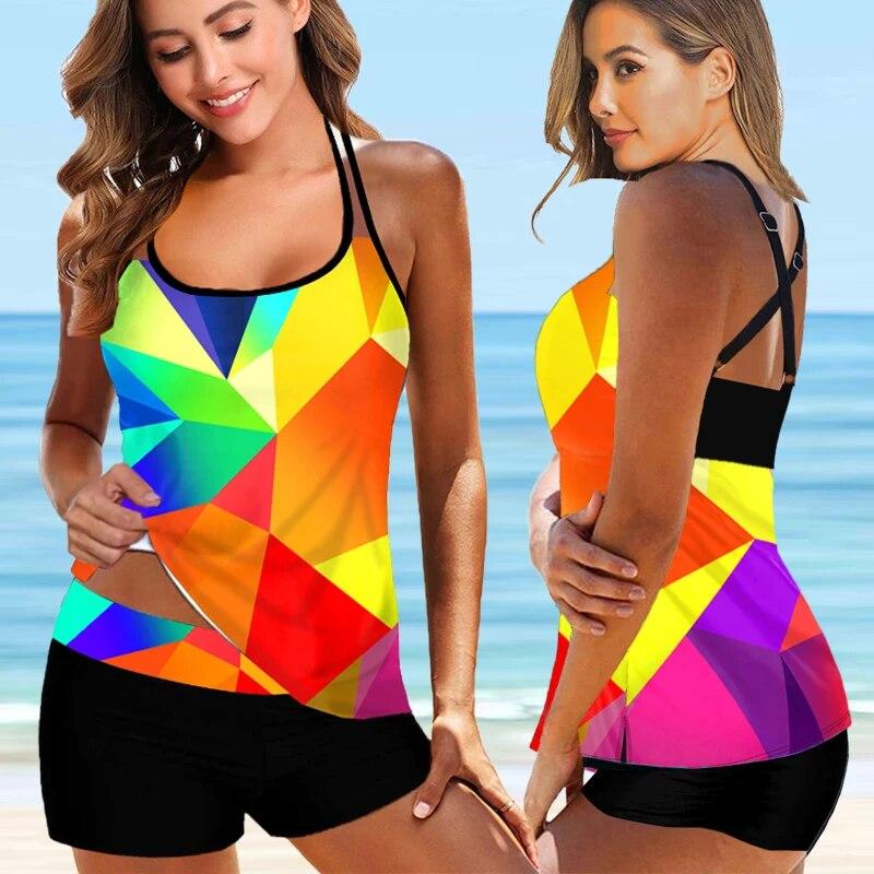 2024 Women Beachwear Swim Tankini Monokini Swimwear Bathing Suit Two Pieces Swimsuits Plus Size Printed Tankinis