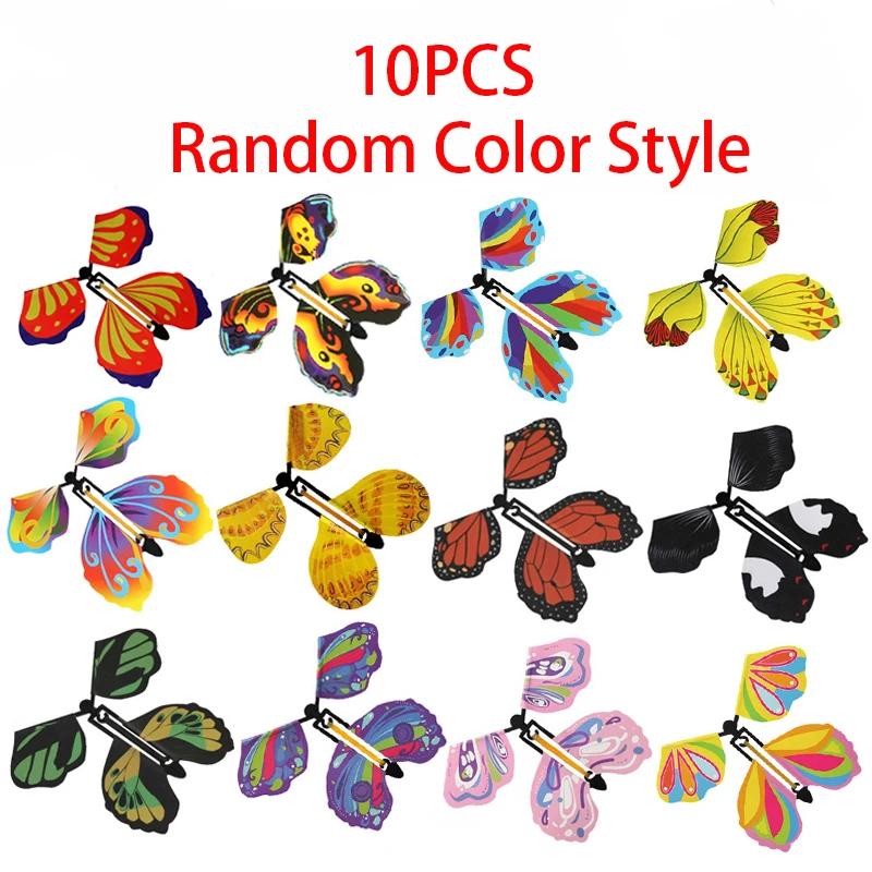 10PCS Random Color Magic Flying Butterfly - Wind Up Toy Bookmark Internet Celebrity Colorful Simulation Party Gift
