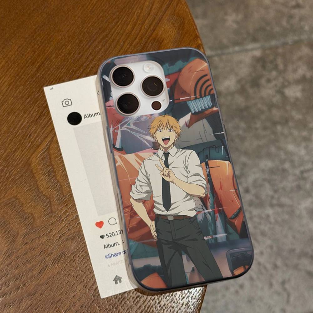 Чехол для телефона Denji Chainsaw Man из аниме для iPhone 16 15 17 Pro 11 12 13 14 Pro Max Plus Мягкая силиконовая крышка-оболочка с эффектом волн