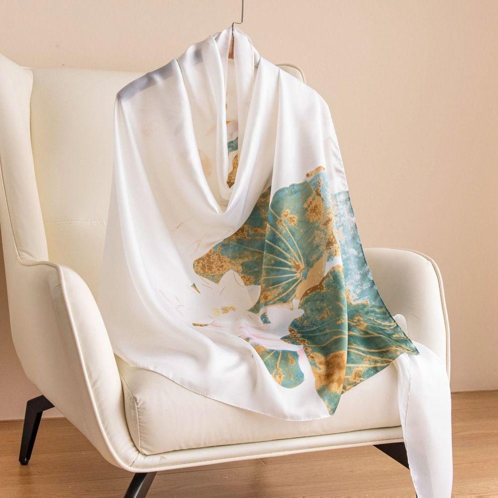 Шелковый шарф с узором «Лотос» Роскошный женский хиджаб Платки Головной платок Шифоновый шарф-накидка Весна