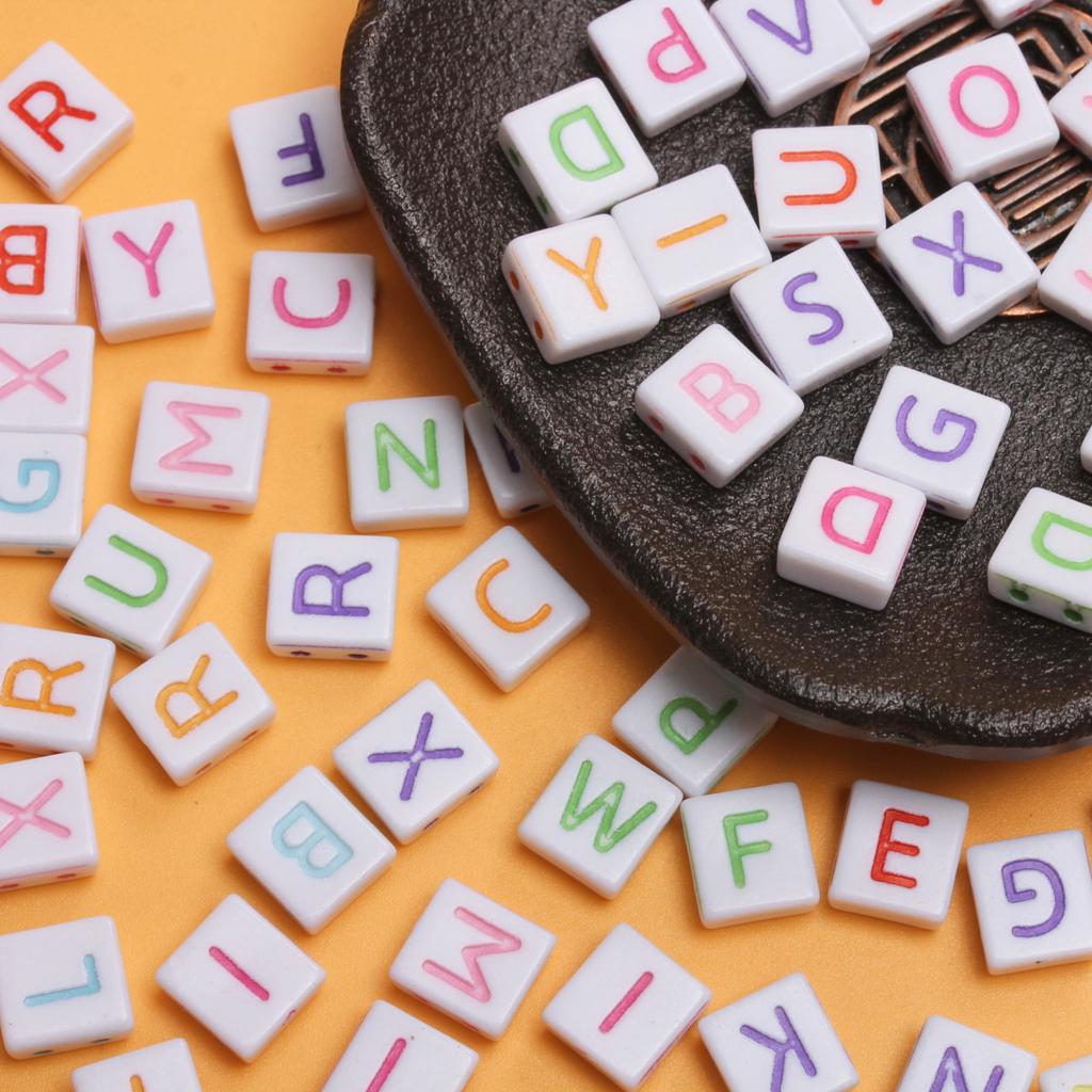 Making For Beads 20Pcs 9*7mm Diy Flat Square Acrylic Double Hole Accessories Jewelry Letter Pattern