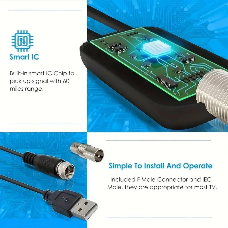 HD Antenna Digital Antenna Indoor Antenna Support 4K1080p With HDTV Cable Support UHF VHF View HDTV Channels