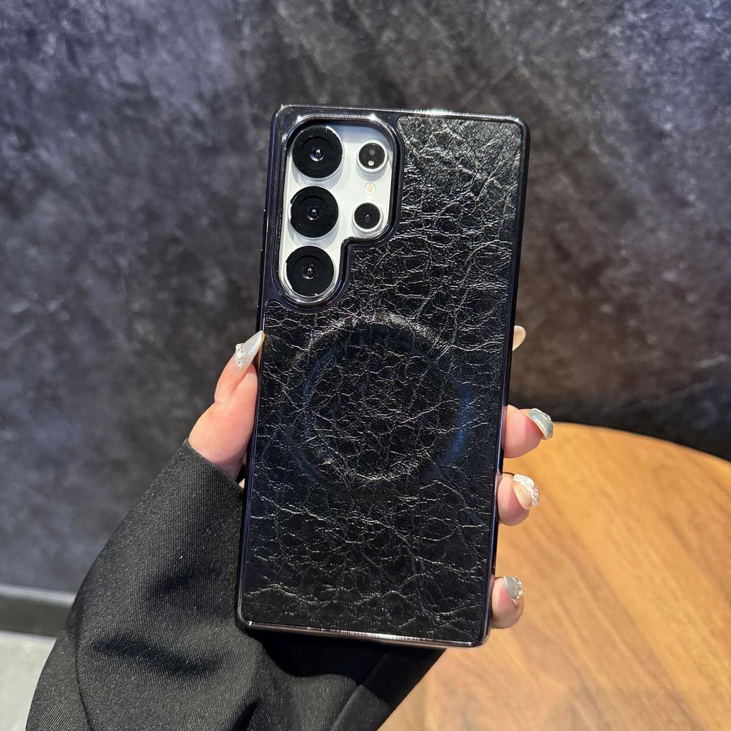 Samsung S25edge Mobile Phone Case S25u Protective Case Electroplating Exploded Leather Pattern Magnetic S24fe New Model