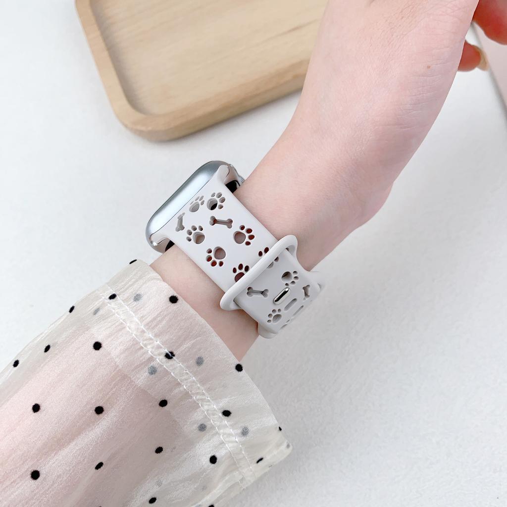 Suitable For Applewatch Apple S10 Generation Watch Iwatch987Se Hollow Dog Paw Bone Silicone Strap