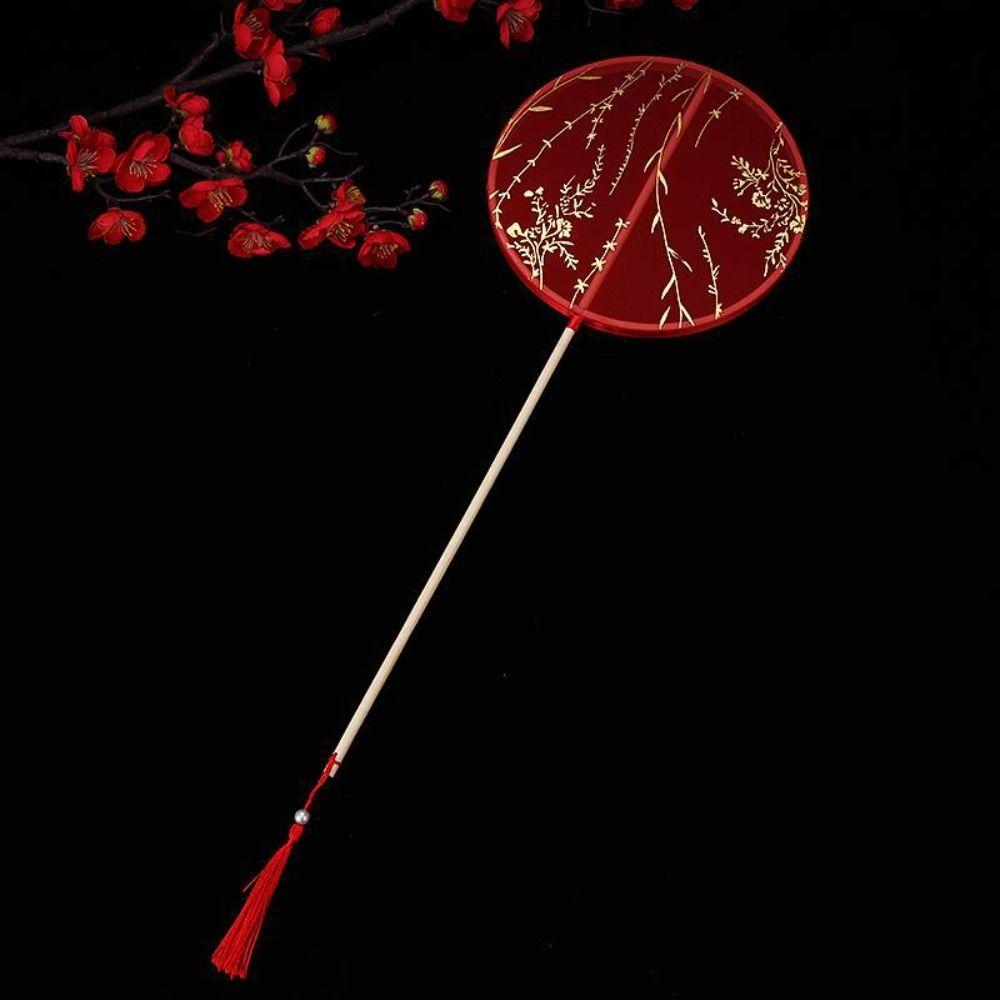 Long Handle Embroidery Fan Chinese Style Silk Fan Ancient Tuan Fan  Photography Prop