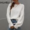 Autumn and Winter Solid Knit Women's Long Sleeve Chunky Needle O-Neck Twisted Rope Top Sweater